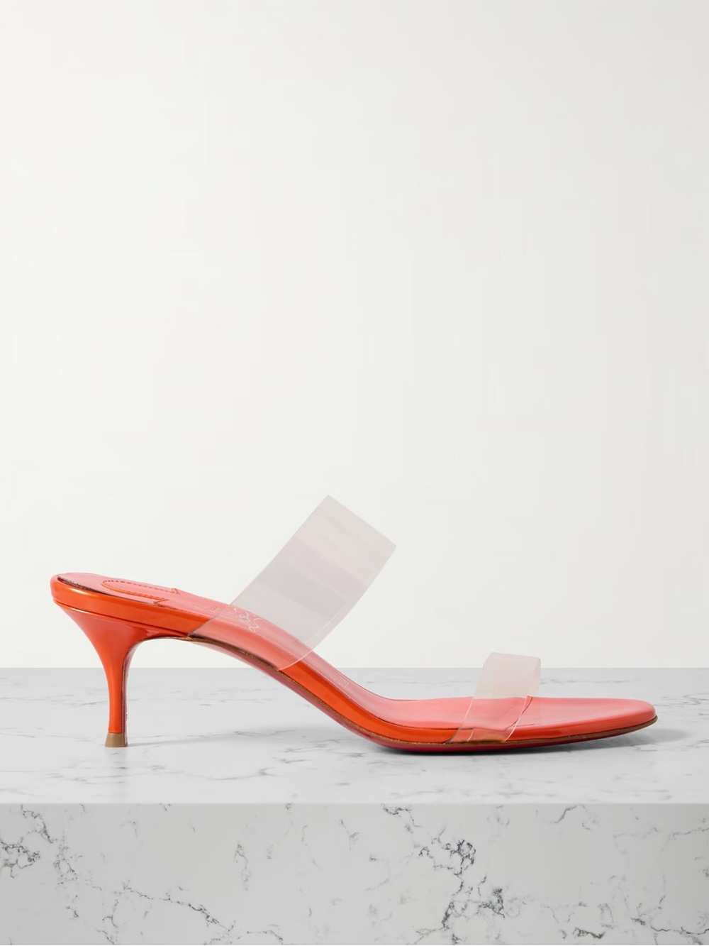 Clear-Strap Orange Kitten Heel Sandal